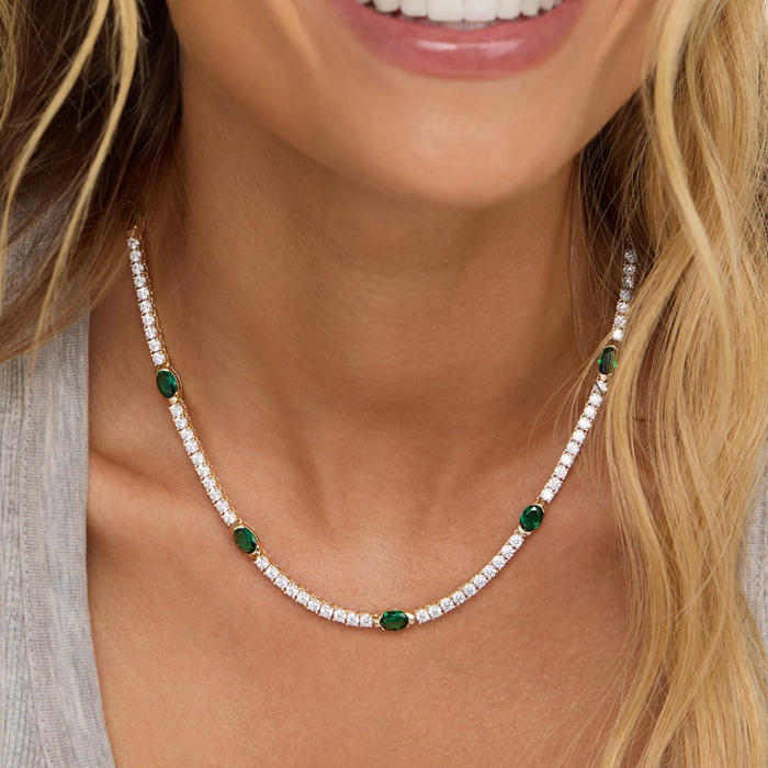 Melinda Maria Maven Tennis Necklace 3mm in silver, 16-inch length, featuring a sleek, elegant tennis chain design.
