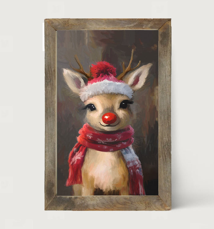 The red nosed reindeer in winter - Framed Art
