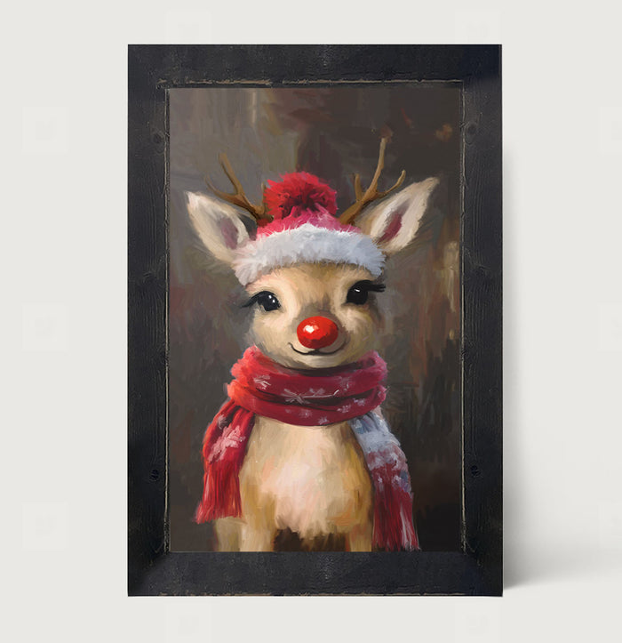 The red nosed reindeer in winter - Framed Art