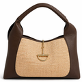 Private label Riviera Tote handbag with tan leather straps and woven body, stylish and spacious for everyday use.