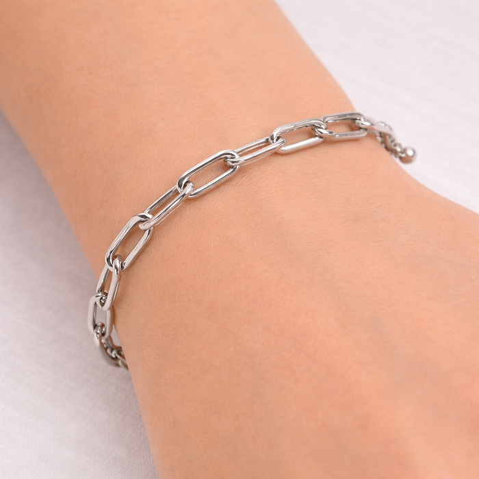 Thick chain link bracelet by The Skylar Project featuring bold, interconnected metal links on a sleek jewelry piece.