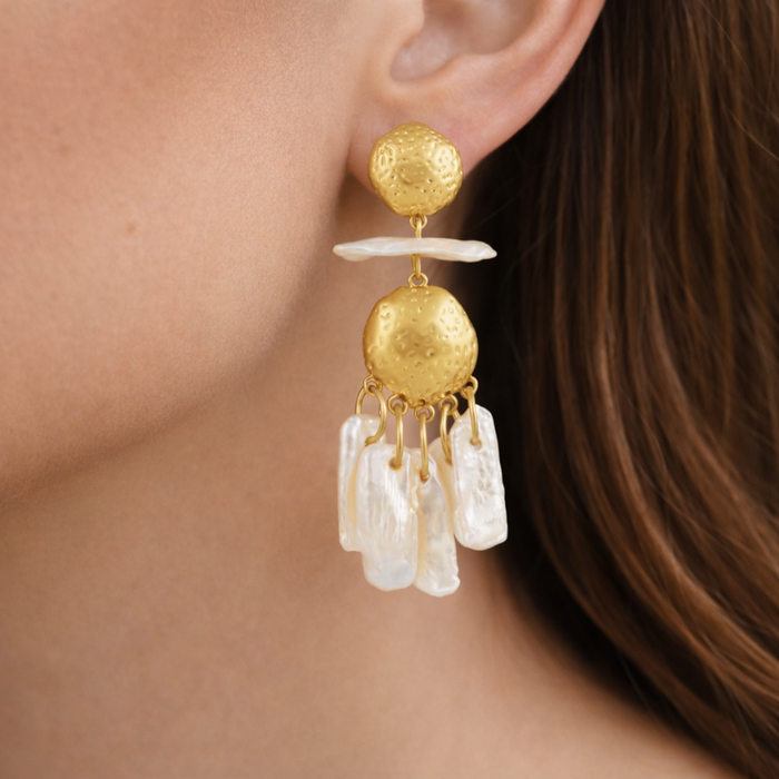 Sahira Jewelry Design Tillie Statement Earring featuring bold, intricate design with gold-tone details and elegant craftsmanship.