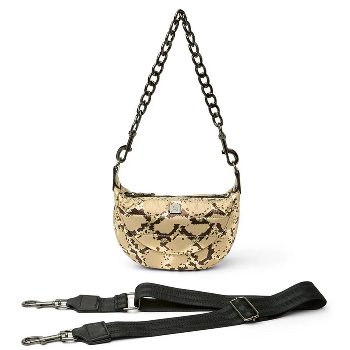 Think Royln Tiny Dancer crossbody bag in cherry wine color with a sleek design and adjustable strap.