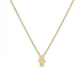 Tiny Hamsa necklace with CZ stone, delicate design, featuring a charm on a fine chain, showcased against a neutral background.