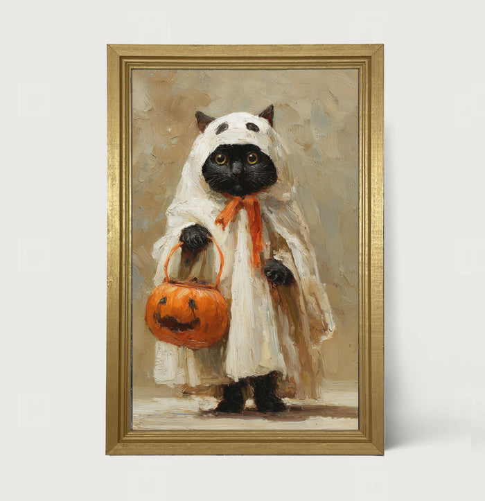 Trick or Treating Pets - Cat as a Ghost