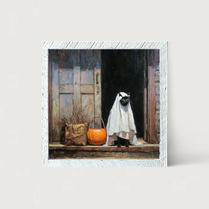 Trick or Treating Pets - Cat at the Door - Framed Art