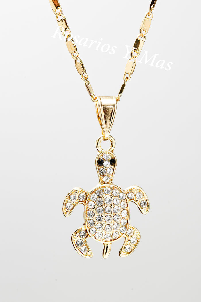 Turtle Pendant with Necklace (24K Gold Filled) - Tortuga Medalla Cadena Oro Laminado