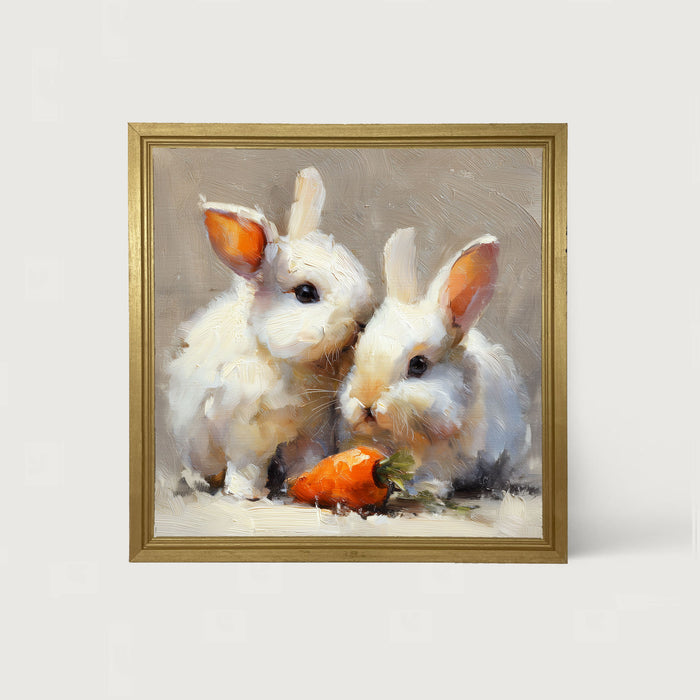Two Bunnies with Carrot - Framed Art