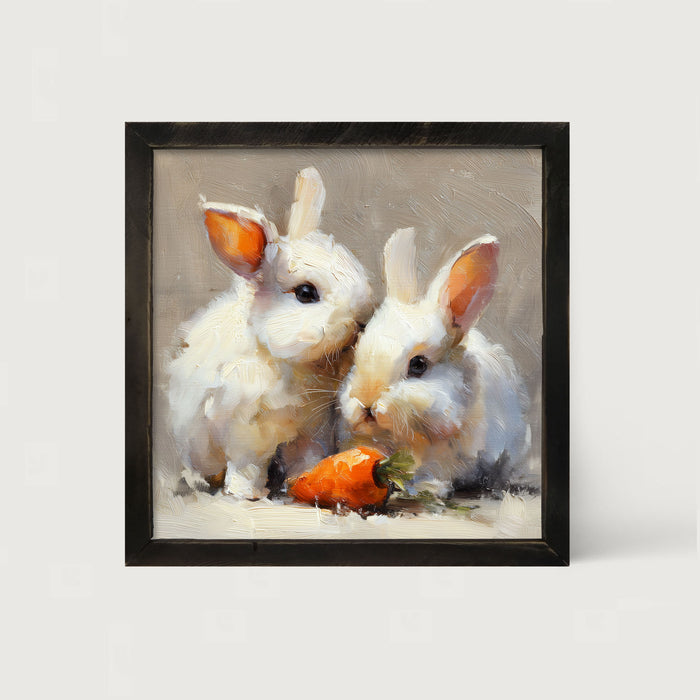 Two Bunnies with Carrot - Framed Art