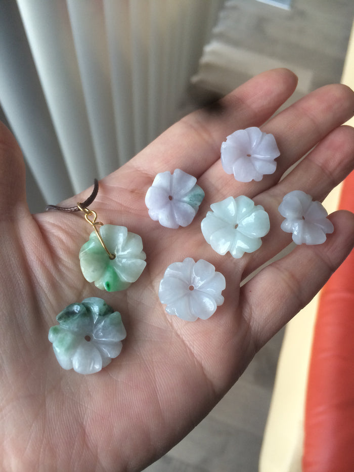 Type A 100Natural light green/purple/white jadeite Jade flower Pendant necklace WP-5