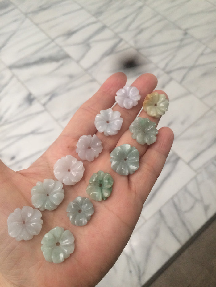 Type A 100Natural light green/purple/white jadeite Jade flower Pendant necklace WP-5