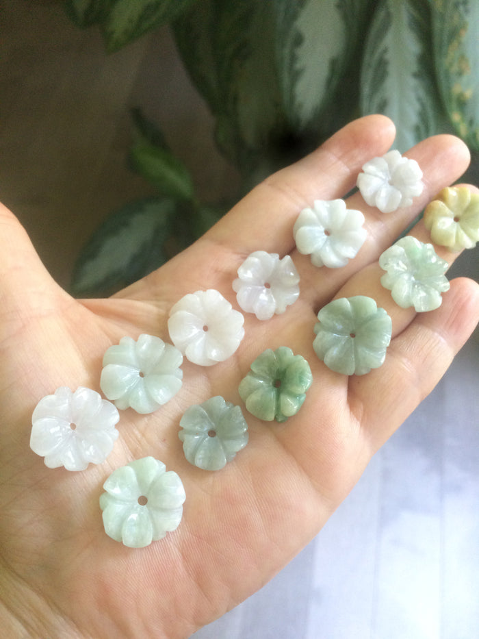 Type A 100Natural light green/purple/white jadeite Jade flower Pendant necklace WP-5