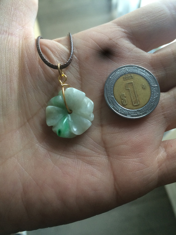 Type A 100Natural light green/purple/white jadeite Jade flower Pendant necklace WP-5