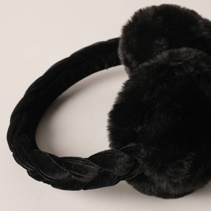 Velvet braided faux fur fuzzy earmuffs in a cozy design, perfect for warmth and style during cold weather.