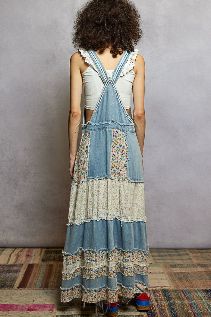 Vintage Washed Front Pocket Floral Contrast Dress