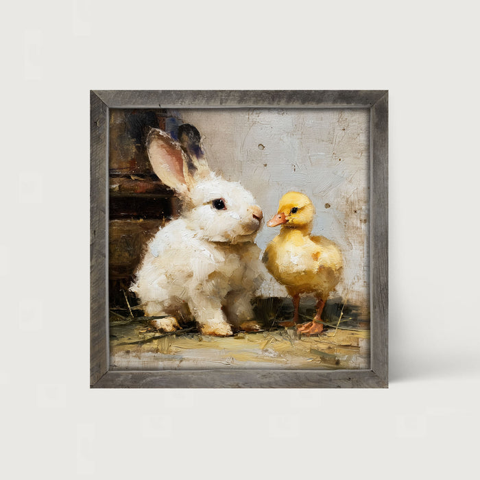 White Rabbit with Duck - Framed Art