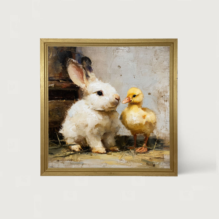 White Rabbit with Duck - Framed Art