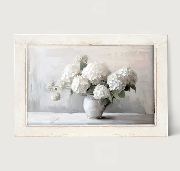 White Vase of Hydrangeas - Framed art