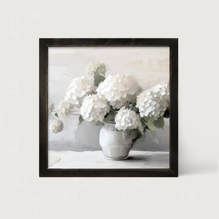 White Vase of Hydrangeas - Framed art