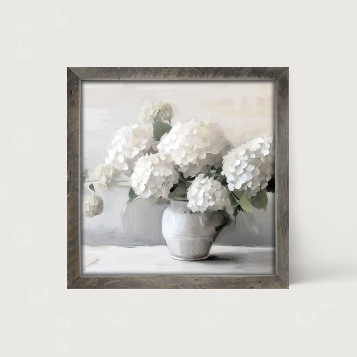 White Vase of Hydrangeas - Framed art