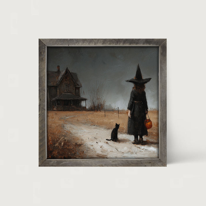 Witch with Black Cat Trick or Treating - Square