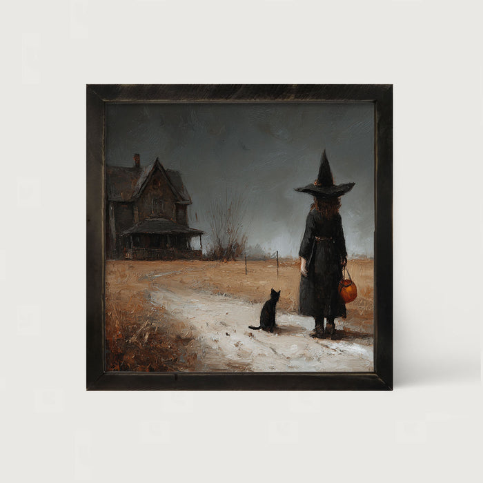 Witch with Black Cat Trick or Treating - Square