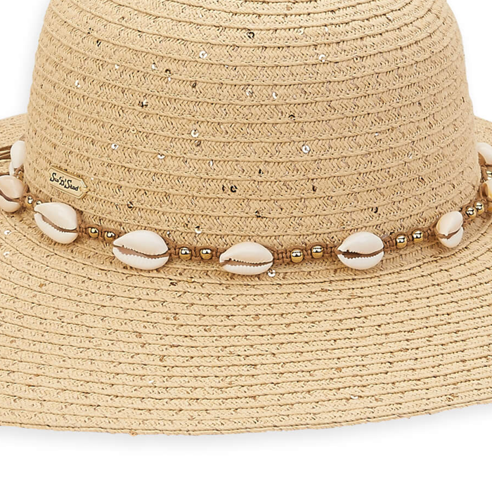 Sun N Sand woven shell paper braid wide brim hat with a 4.5-inch brim, featuring a natural woven texture and stylish design.