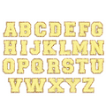 Yellow glitter varsity initial letter sticker patch from Lil Darlings, decorative sticker with vibrant glitter finish and bold letter design.